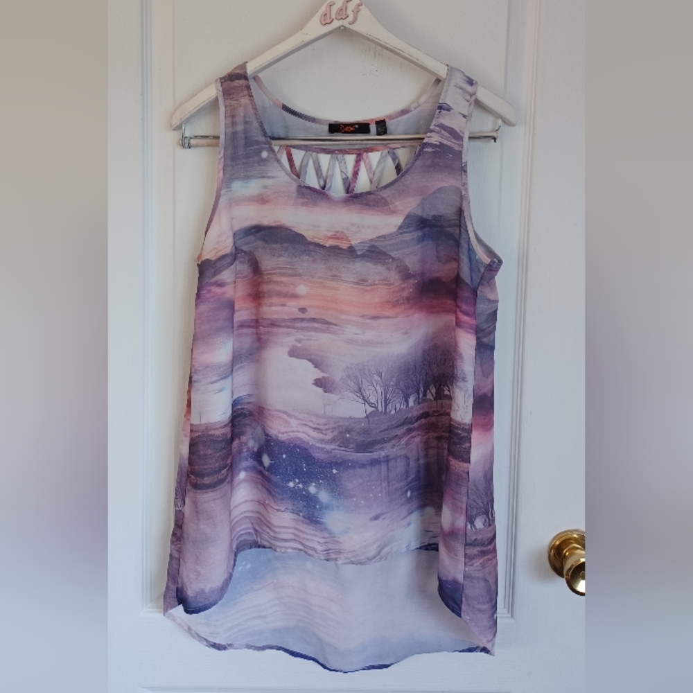 DEX GRAPHIC SCENERY DOUBLE-SIDED HIGH-LOW TANK TOP MEDIUM 100% POLYESTER